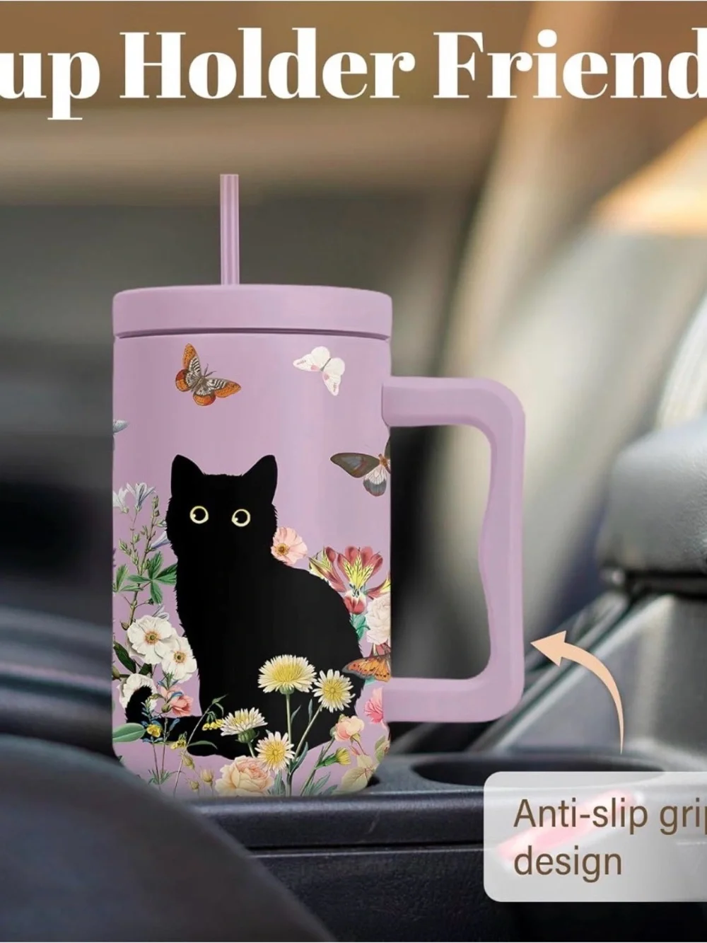 New Cat Lover Gifts For Women, Stainless Steel Tumbler With Handle 40 Oz